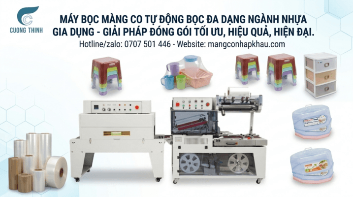 Máy bọc màng co pof tự động bọc nhựa gia dụng, đẹp, năng suất