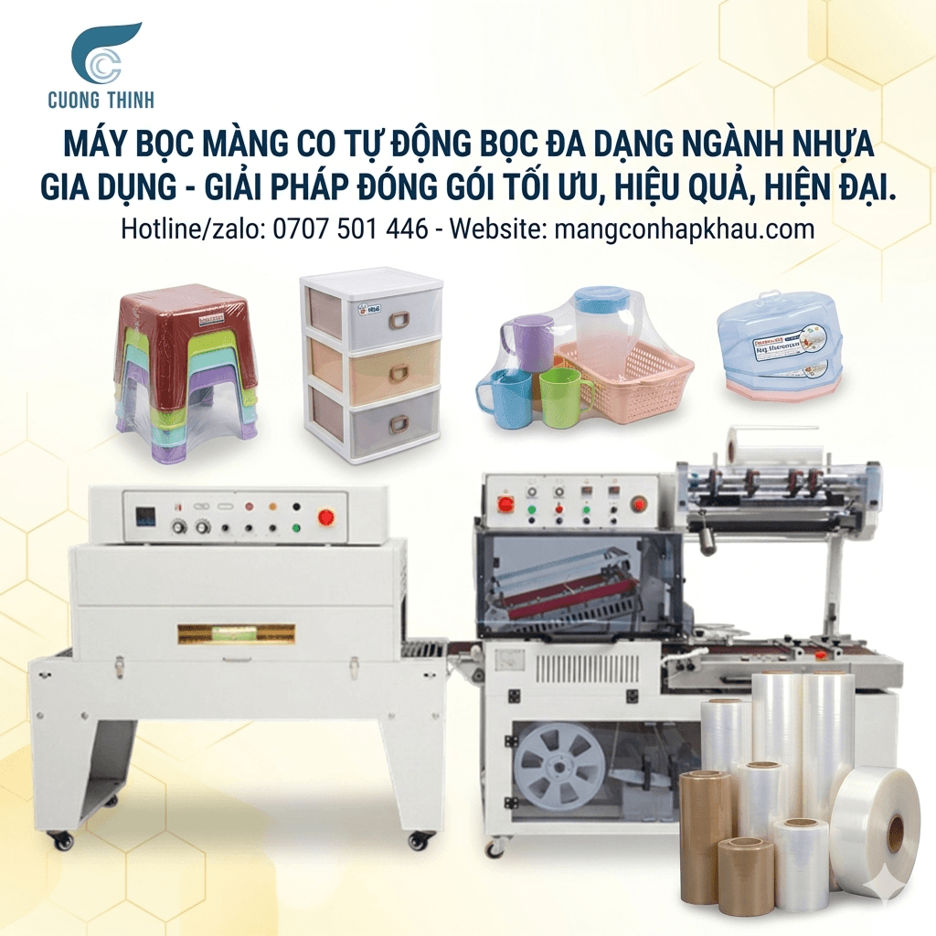 Máy bọc màng co pof tự động bọc nhựa gia dụng, đẹp, năng suất